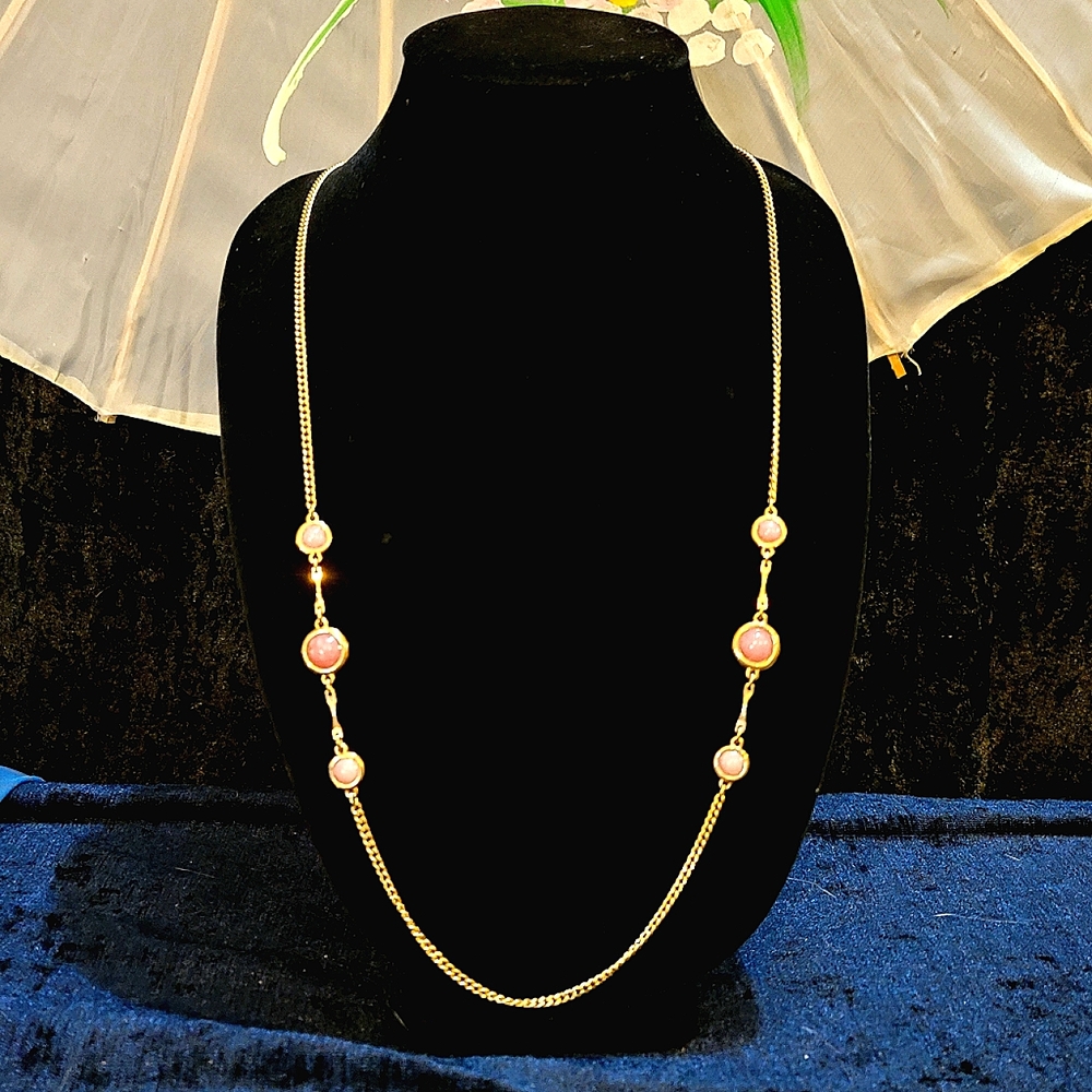 Vintage  Sarah Coventry Rose Quartz Long Necklace